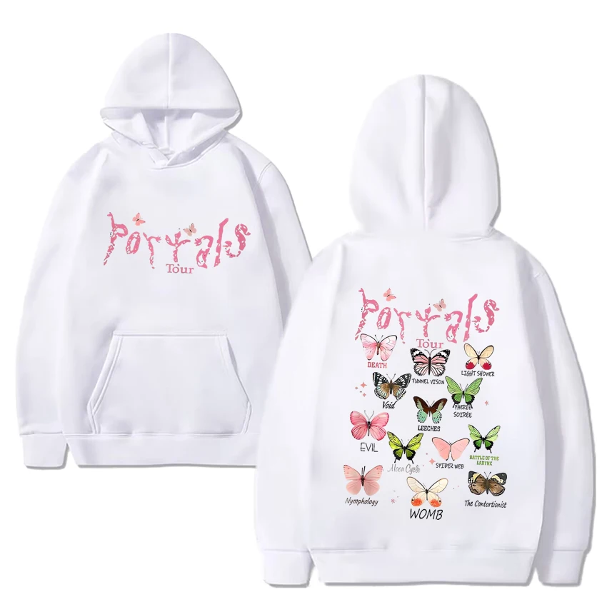 Sudadera con capucha con estampado de mariposa para hombre y mujer, suéter de manga larga con forro polar, con estampado de los Portals, de la cantante, moda Y2k, moda Unisex