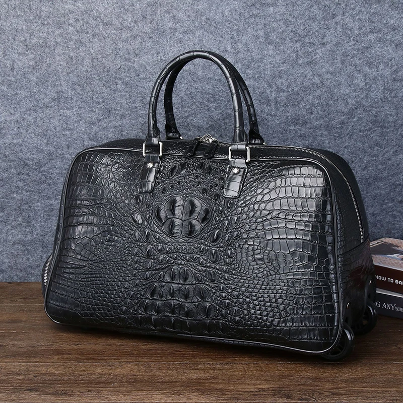 Luxury Crocodile Grain Leather Business Travel Duffel Bag for Men | Premium Checked Luggage with Expandable & Spacious Interior