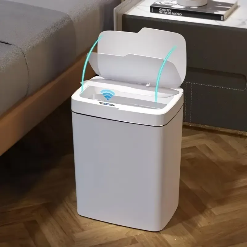 Smart Bathroom Trash Can Automatic Bagging Electronic Waste Bin White No Touch Narrow Sensor Garbage Can Smart Home ABS