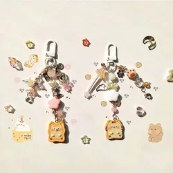 Bear biscuit keychain cute beaded bow key ring accessories gift