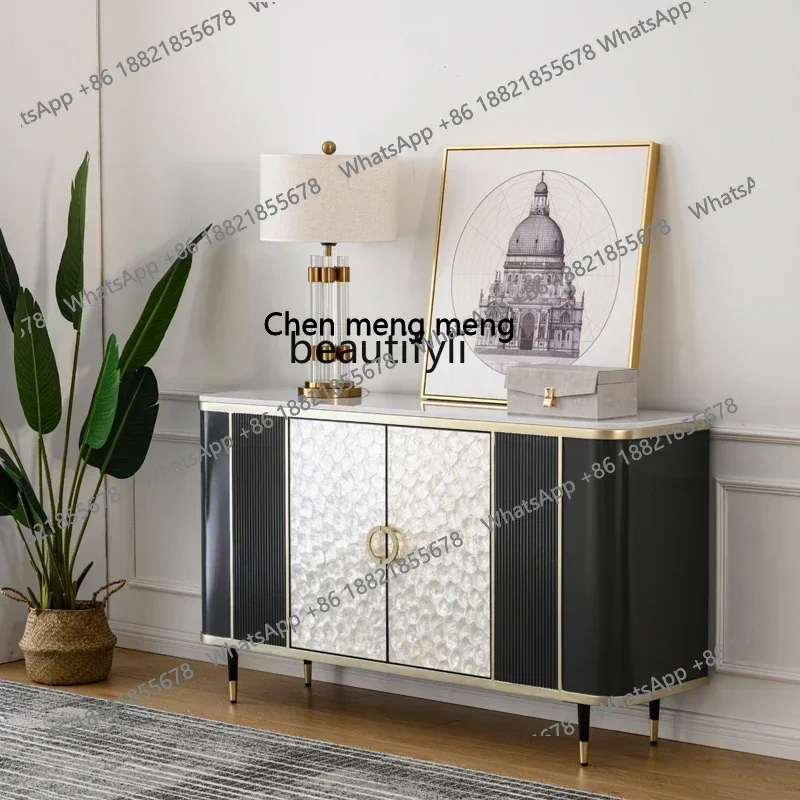 

D178 American Light Luxury Style Hallway Solid Wood Marble Entrance Hall Cabinet Modern Simple Shell Sideboard Cabinet