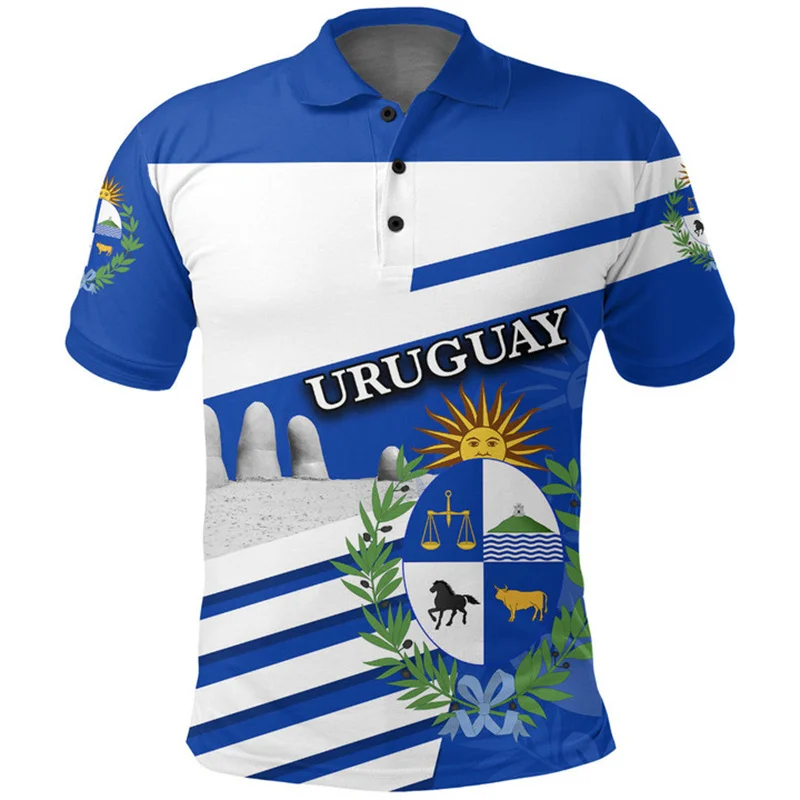 Uruguay Flag Map 3D Print Polo Shirt The RepublicOf Uruguay Coat Of Arms Graphic Polo T Shirt Vintage Mens Clothing Polo Shirts