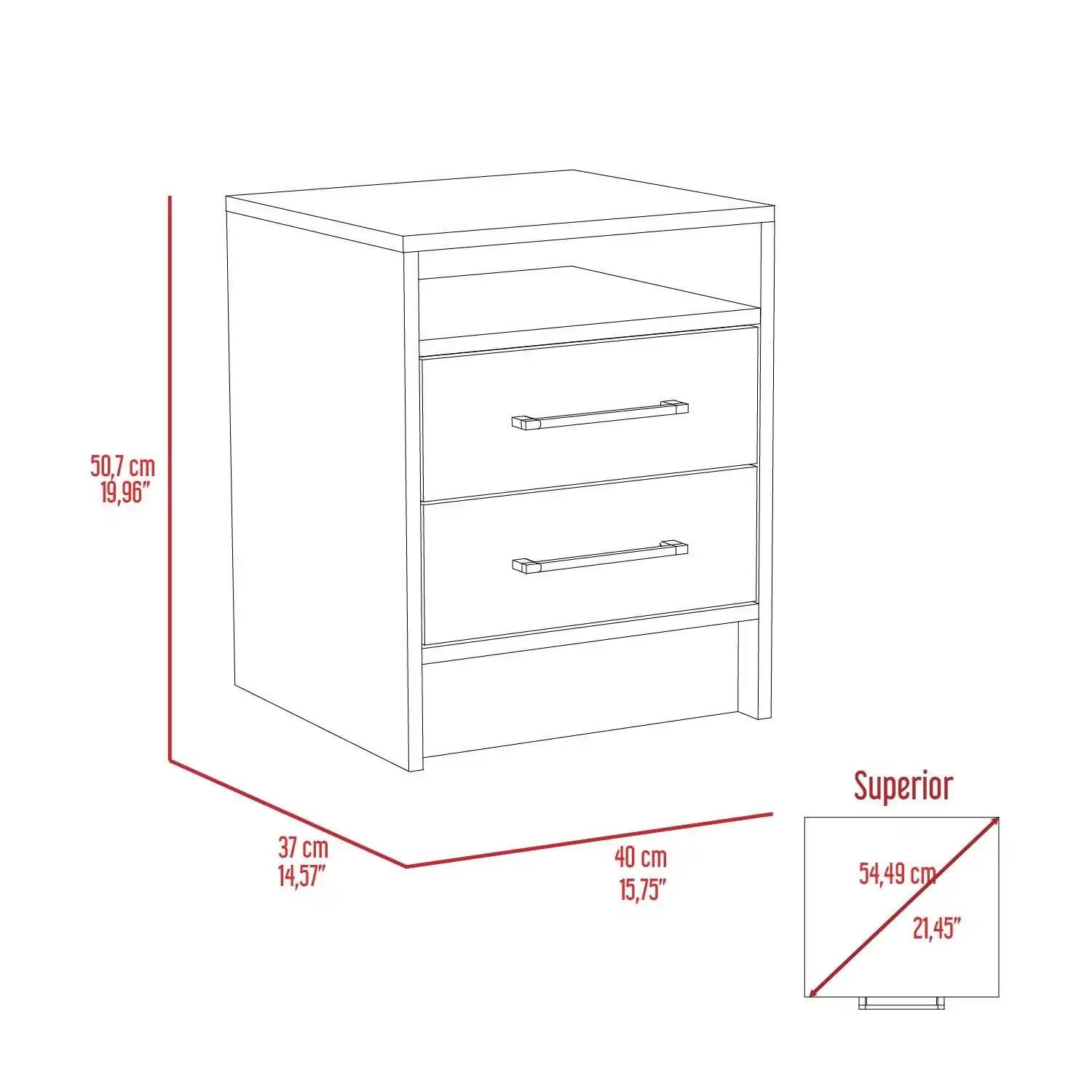 Eter Nightstand, Superior Top, Two Drawers Light Oak