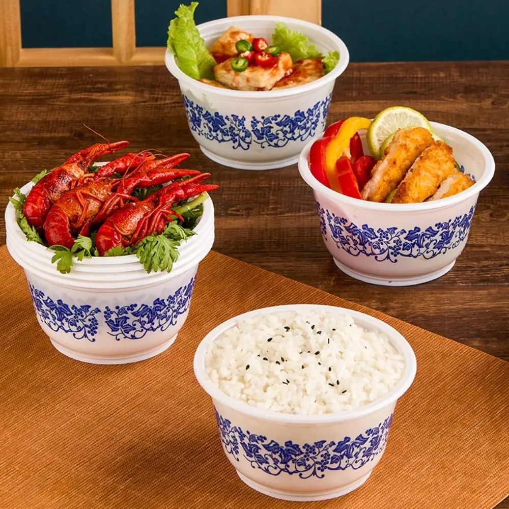 

40pcs Porcelain Pattern Disposable Plastic Bowl Resistant To Deformation Smooth Surface Dessert Bowl Thickened Round Salad Bowl