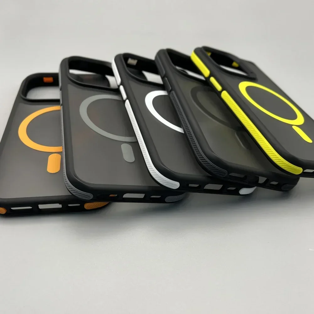 حافظة مغناطيسية فاخرة غير لامعة مقاومة للصدمات لهاتف آيفون 16 15 11 13 12 14 Pro Max Plus Magsafe غطاء شحن لاسلكي #3