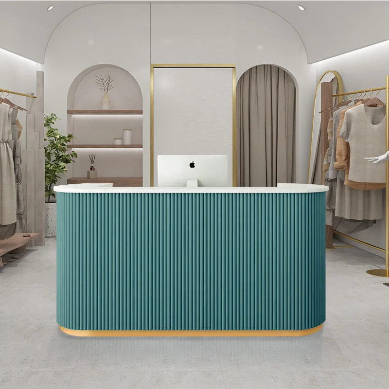 

Nordic Company Reception Desks Arc-shaped Reception Desks Beauty Salon Simple Office Furniture Sportello Di Ricevimento YSJDT
