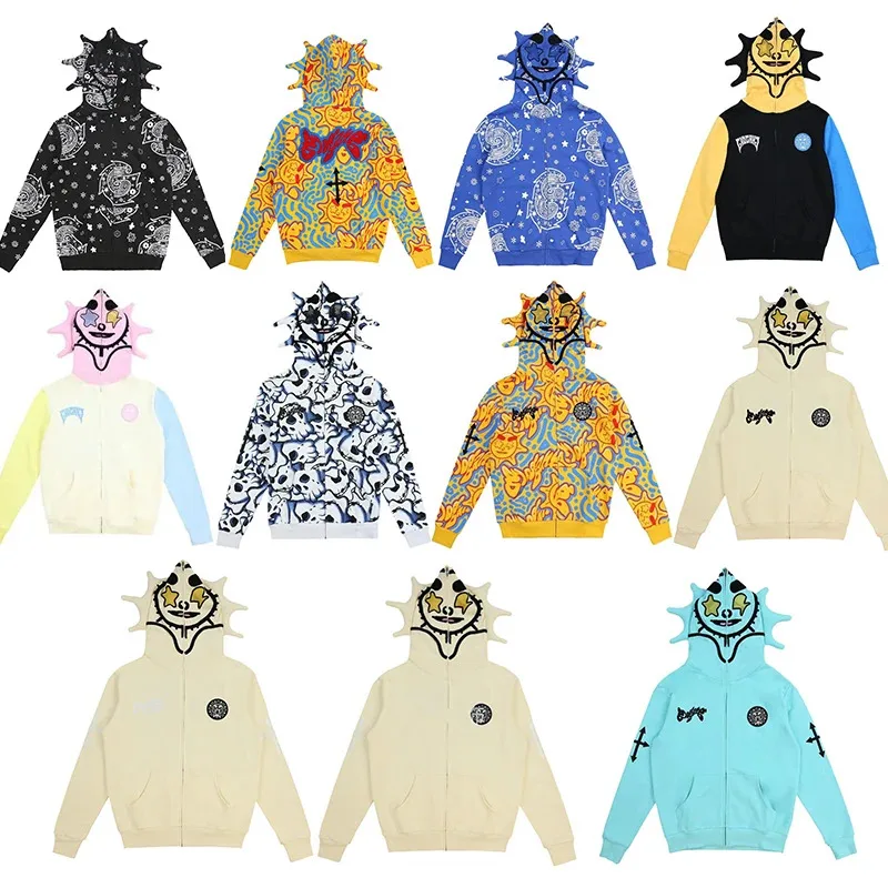 

New hot selling cross-border European and American style autumn and winter 3D printing loose zippered hooded top