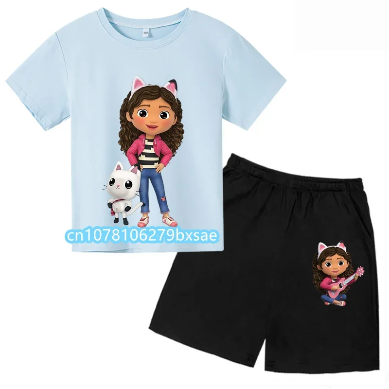 2024 bambini Gabby Cats Toddler Girls Gabbys Dollhouse Clothes neonati maschi felpa corta set t-shirt estiva