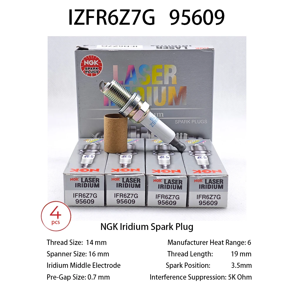 

4pcs Original NGK Iridium Spark Plug IFR6Z7G 95609 Suitable For Some Models Of ELR Cruze Sonic Volt etc
