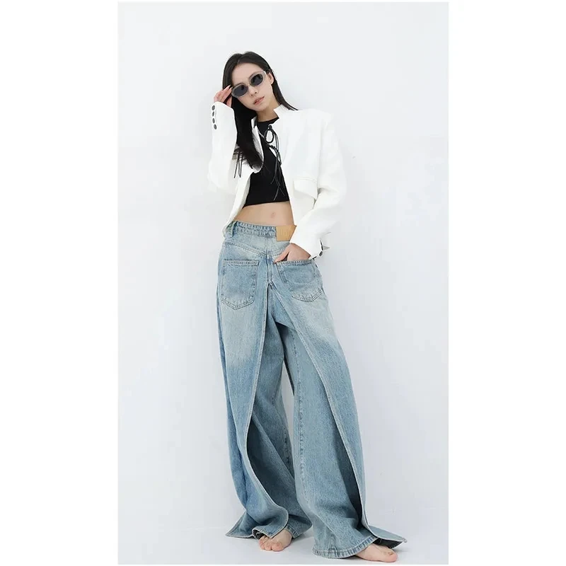 Women Blue Jeans Y2k Vintage High Waist Baggy Cowboy Pants Aesthetic Harajuku Denim Trousers 90s Trashy Emo 2000s Grunge Clothes