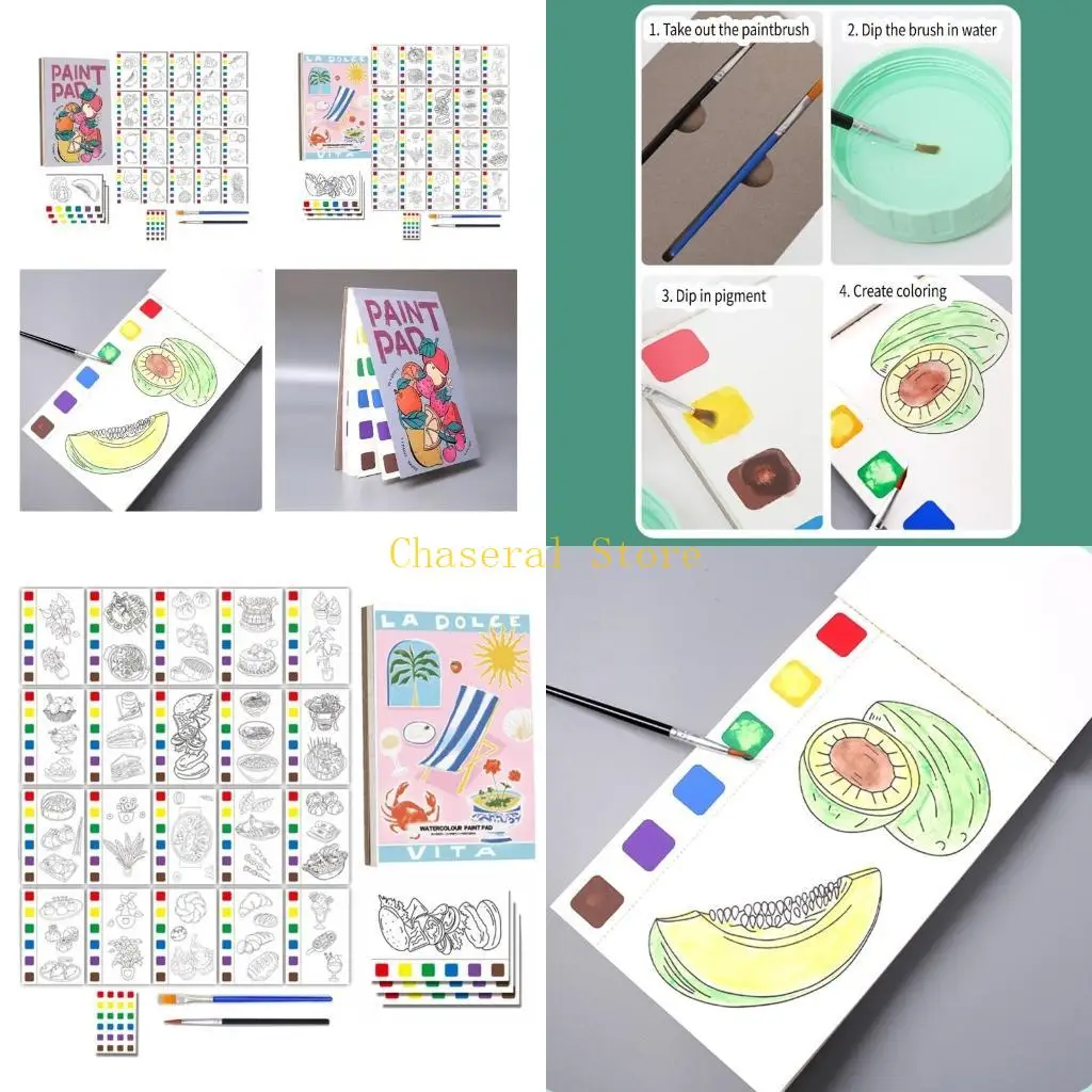 Livro pintura aquarela bolso E7CE, 21Páginas, Livro Colorir aquarela Pintura Viagem