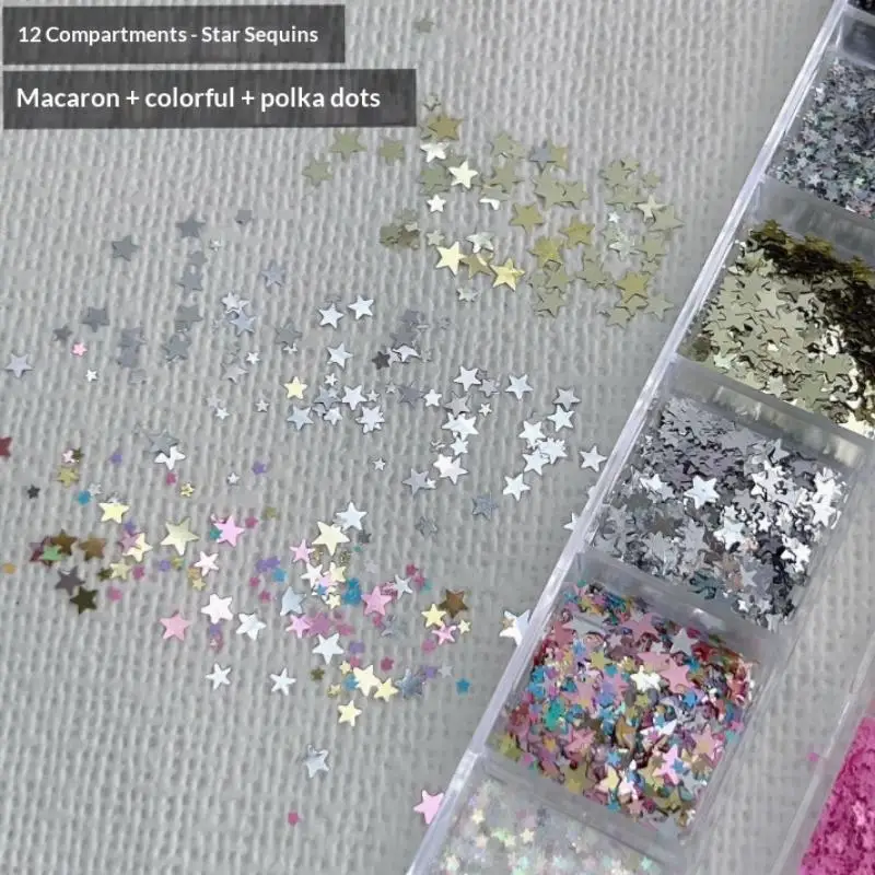 NEW NEW 12-Grid Colorful Star Sequin Mixed Five Pointed Star Laser Nail Glitter Nail Art Nail Charm DIY Manicure Accessories