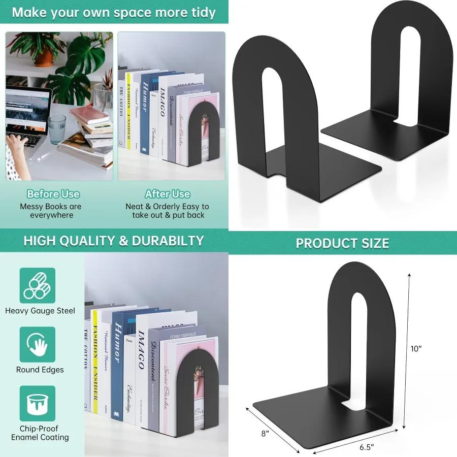 Heavy Duty 10 boekensteunen 1 paar zwarte boekensteunstopper voor zware boeken Ideaal voor kantoor- en thuisboekenplanken Perfect om vast te houden B