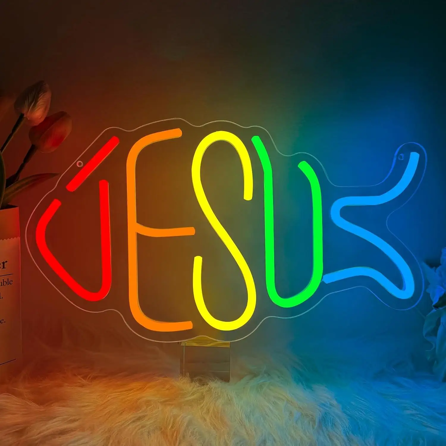 Jesus Neon Sign USB Powered LED Dimmable Neon Lights for Bedroom Home Christ Church Easter Religious Events Party Decor Gifts