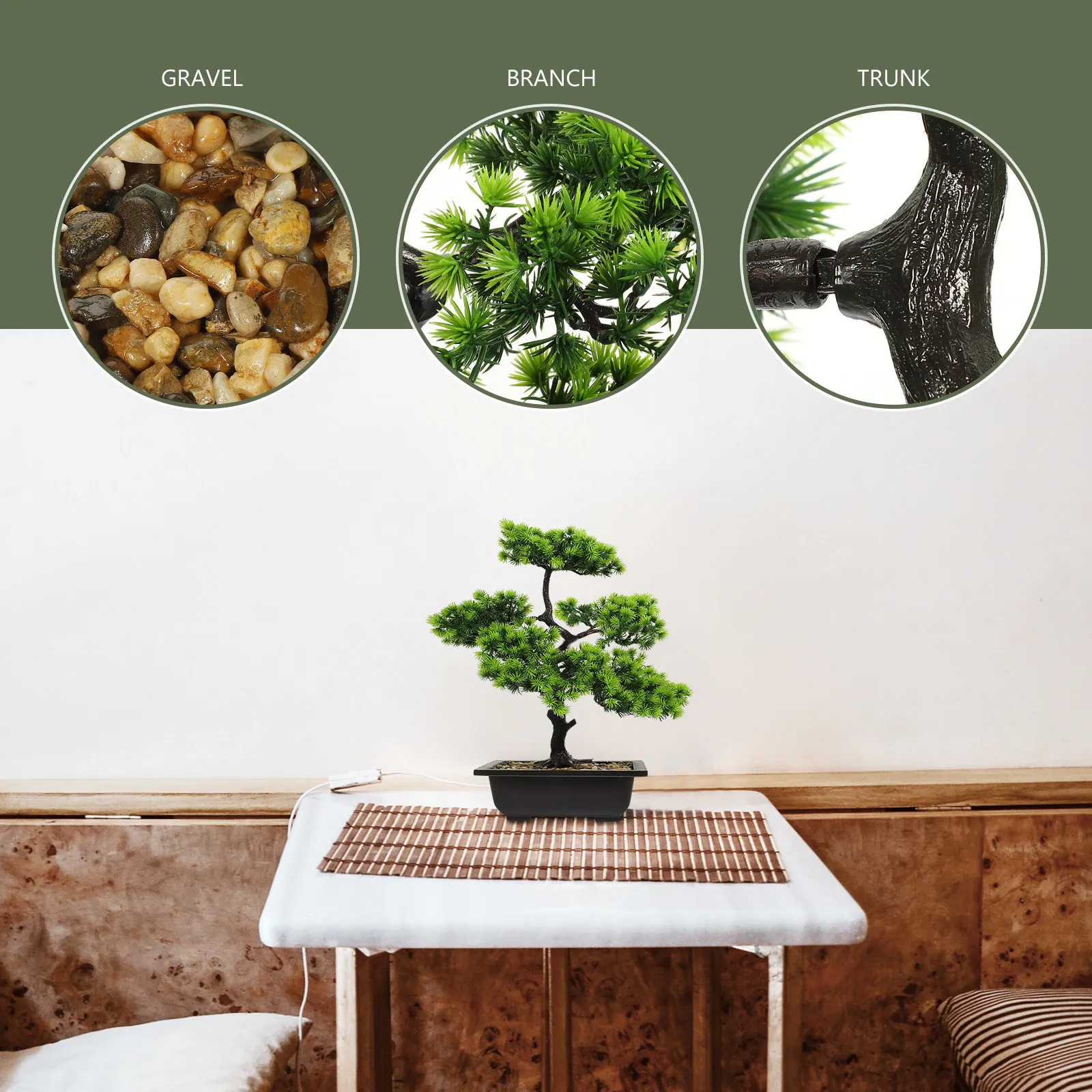 

Artificial Guest-Greeting Pine Bonsai Realistic Plant Faux Bonsai Tree Indoor Outdoor Home Office Decoration Lucky Wealth Symbol