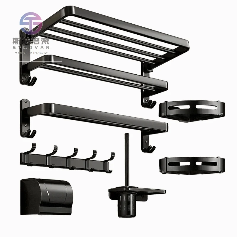 

Bathroom Accessories Wall Mounted Matte Black Towel Bar Set Towel Rack Toilet Towel HookTowel Bar Set Bar Hook Sanitary Set