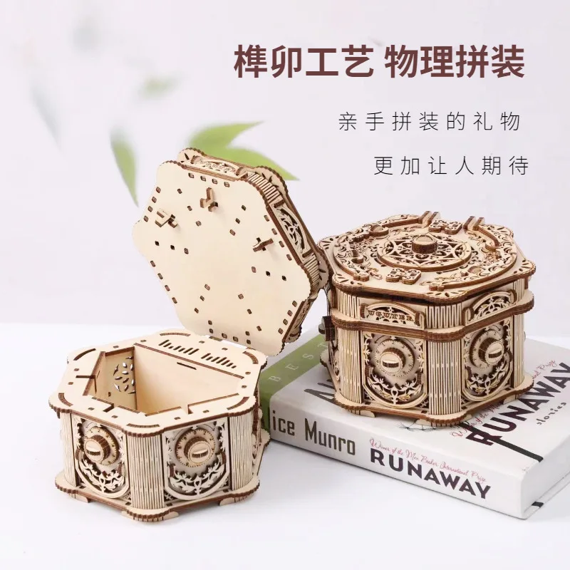Diy Handcrafted Wooden Storage Box, 3d Stereoscopic Puzzle, High-difficulty Assembly, Retro Password Jewelry Box