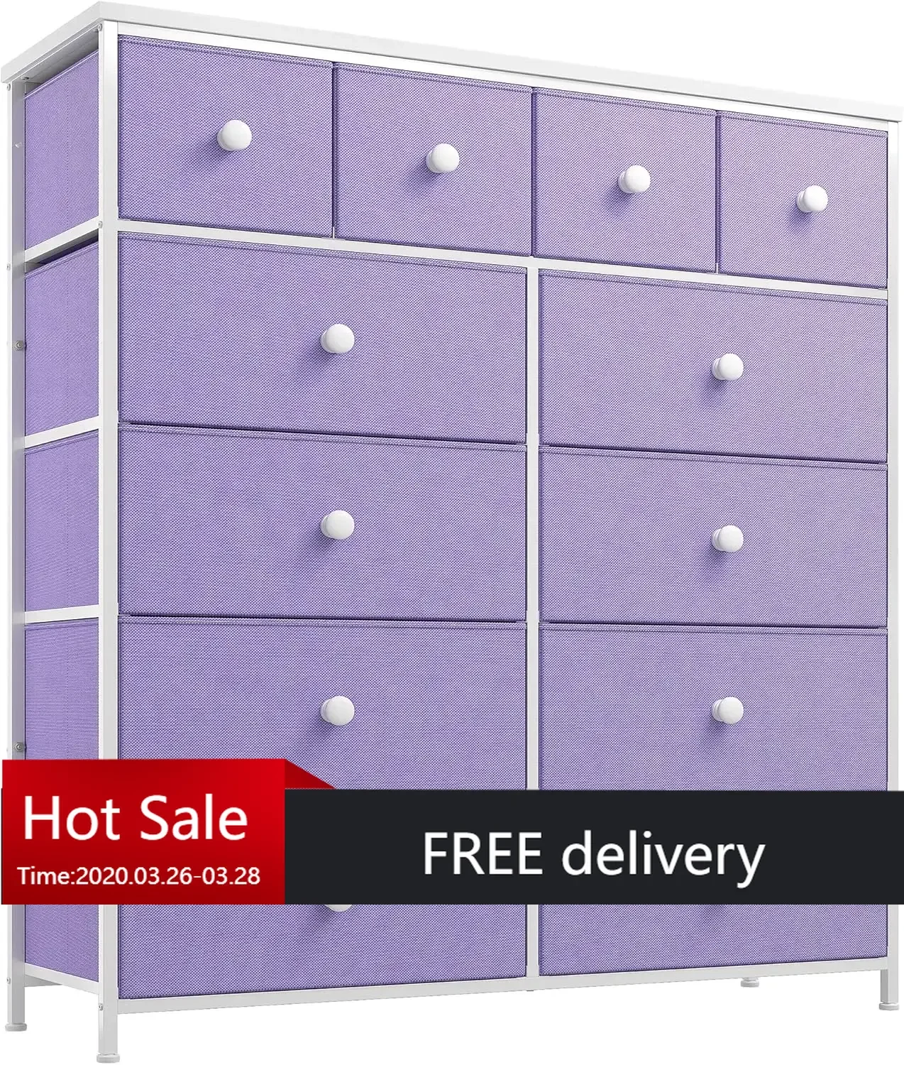 Cómoda morada para dormitorio con 12 cajones de tela, cómoda para dormitorio, armario, tapa de madera y marco resistente, violeta