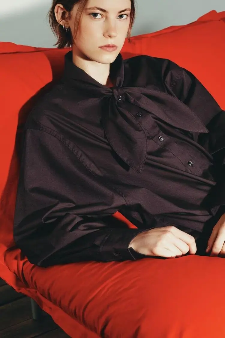 เสื้อเชิ้ตแขนยาวผูกโบว์ผ้าพันคอแบบหลวมสไตล์ยุโรปและอเมริกาสำหรับผู้หญิงคอลเลคชั่นฤดูใบไม้ร่วง BB6830 ZA25 รุ่นใหม่ 4661143