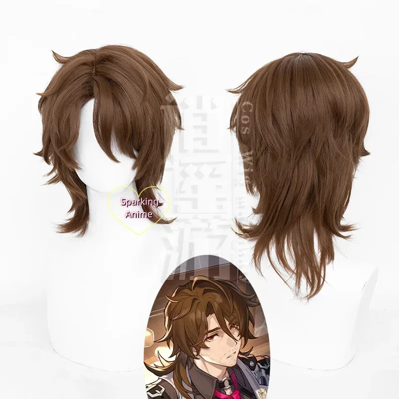

Gallagher Cosplay Wig 32cm Short Dark Brown Wig Heat Resistance Synthetic Hair Halloween Men's Anime Game Wigs + Wig Cap