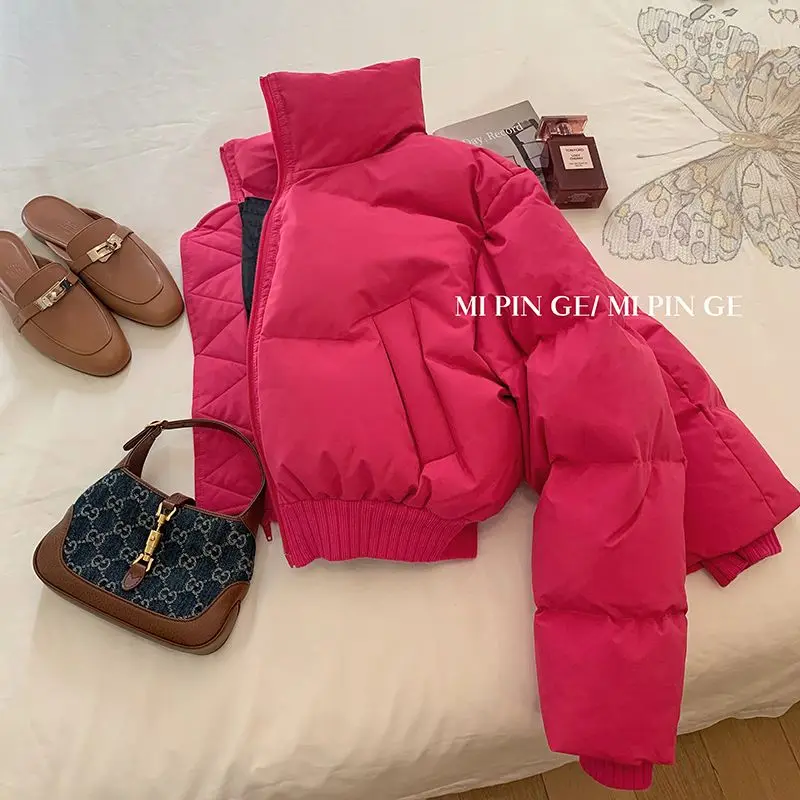 Stand up Neck Thickened Quilted Coat Women Winter Clothes New Korean Fashion Red Loose Short Down Jacket Women Top Winer Coat