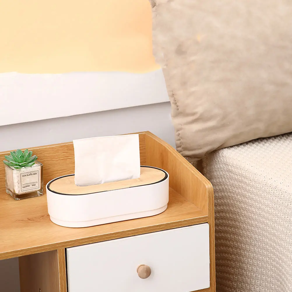 

2pcs Tissue Napkin Holder Home Office Automatic Tissue Case Bamboo Organizer Storage Bin Case Paper Towel Dispenser
