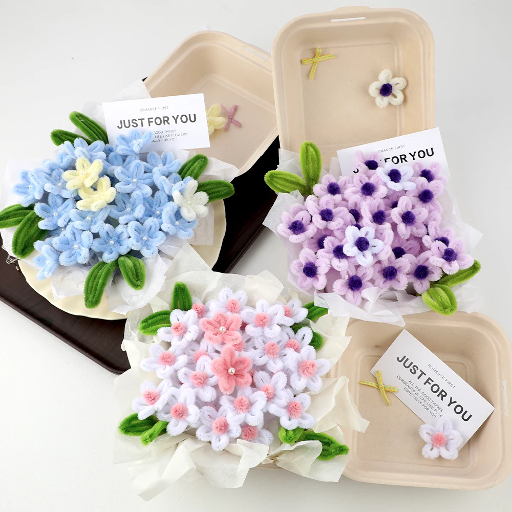 Diy Homemade Twisting Stick Lunch Box Flower Wool Fabric Material Pack Purple Flower As Table Decor Birthday Gift (no Lunch Box)