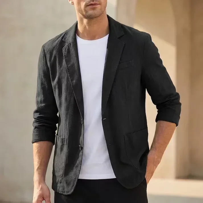 Herren-Blazer aus 100% Baumwolle mit einem Knopf, einfarbig, leicht, atmungsaktiv, modisch, lässig, für den täglichen Gebrauch. – Detail 4