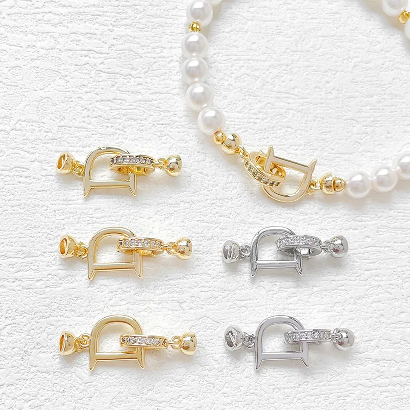 

1 Piece Copper Plated Zircon D-shaped Pearl Buckle Diy Bracelet Necklace Beaded Connection Buckle Jewelry Accessories Wholesale