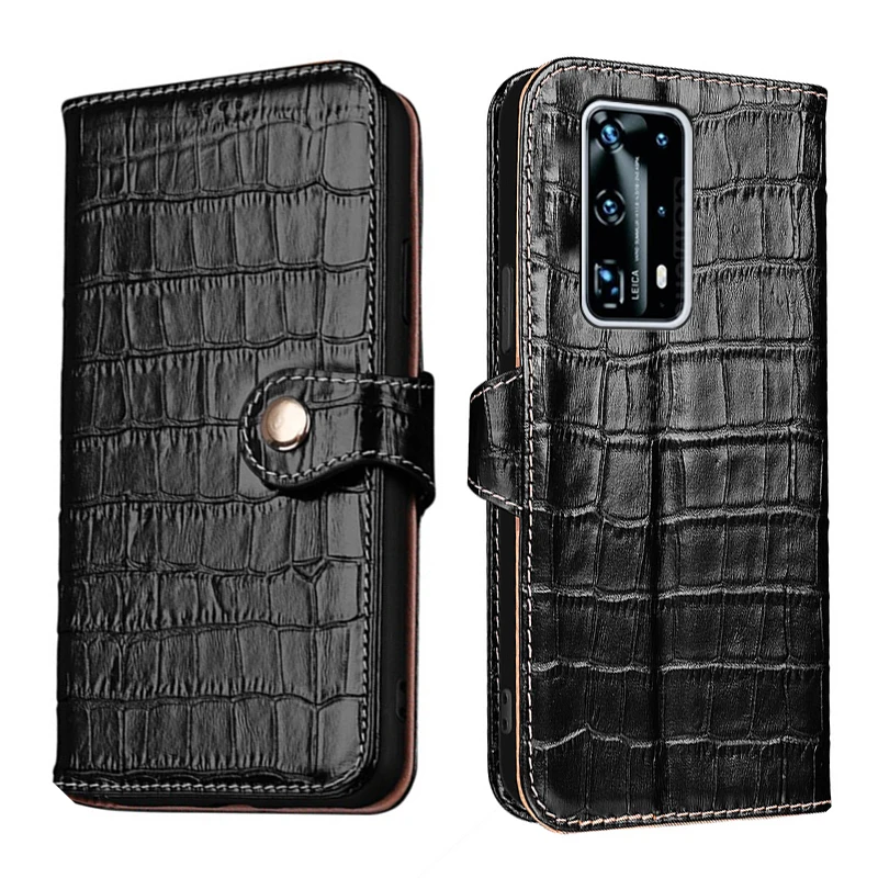 

Чехол-кошелек из натуральной кожи с текстурой крокодила и слотом для карт для Huawei P40 P30 Pro Pro + Lite, противоударный чехол с магнитной кнопкой
