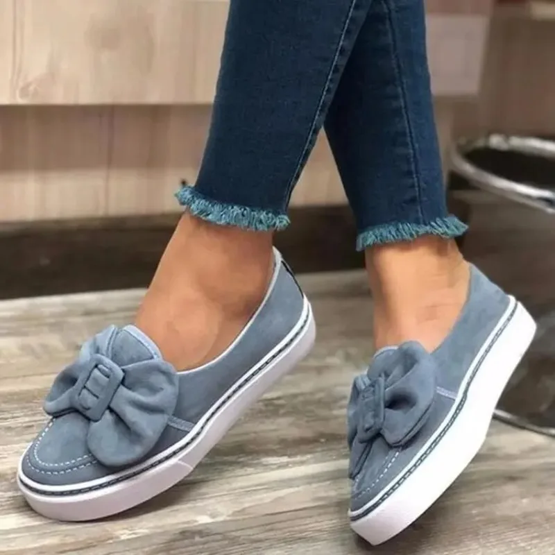 Sneakers da donna floccaggio scarpe Bowknot donna autunno primavera Slip On mocassini Walking donna Plus Size Casual moda femminile