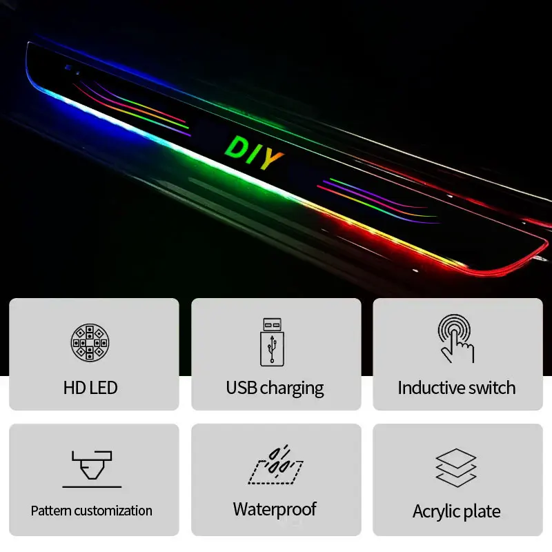 Customized 4PCS car threshold bar LED free wiring welcome atmosphere light intelligent induction magic streamer decorative light