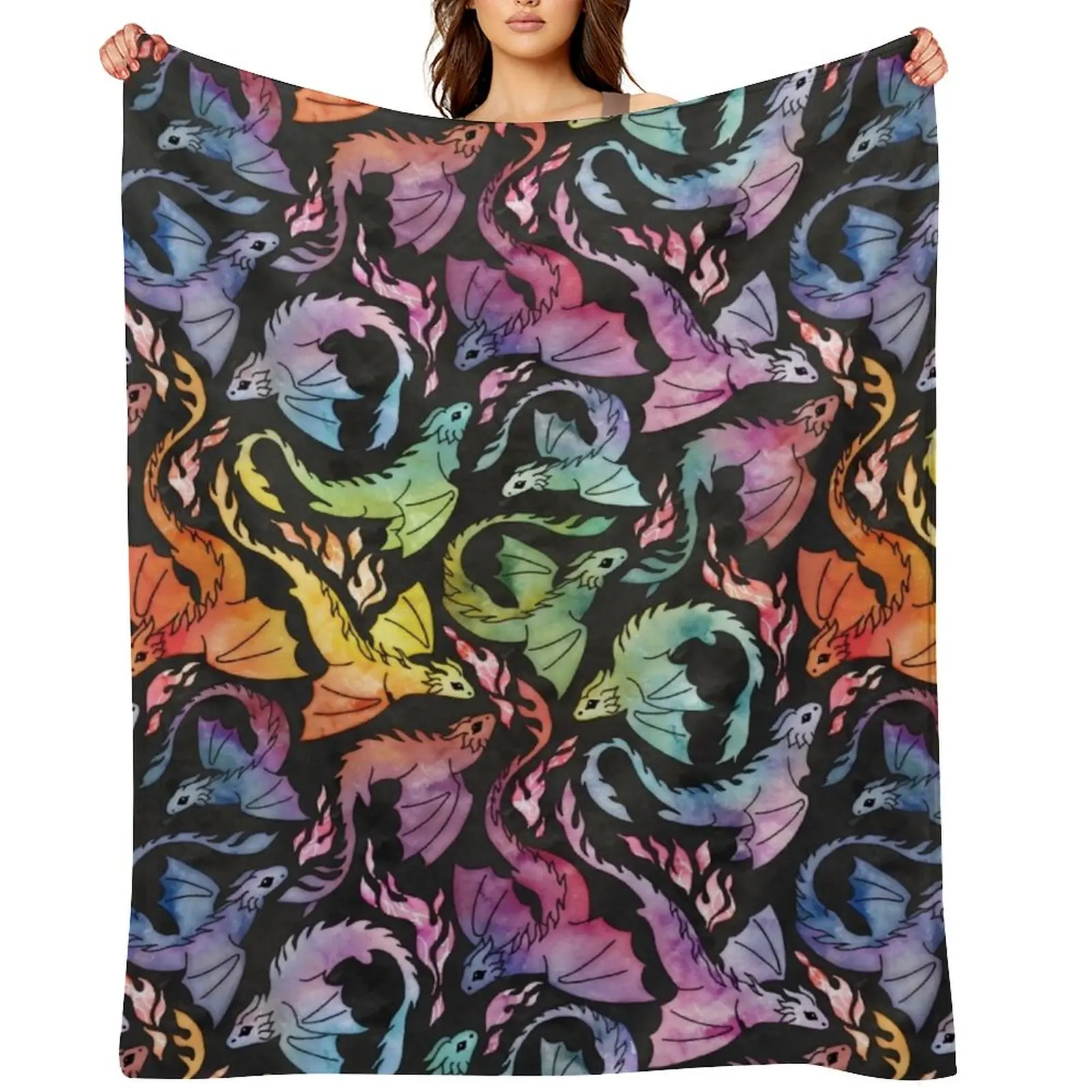 

Dragon fire dark rainbow Throw Blanket Baby Soft Flannel Fabric Flannel Blankets