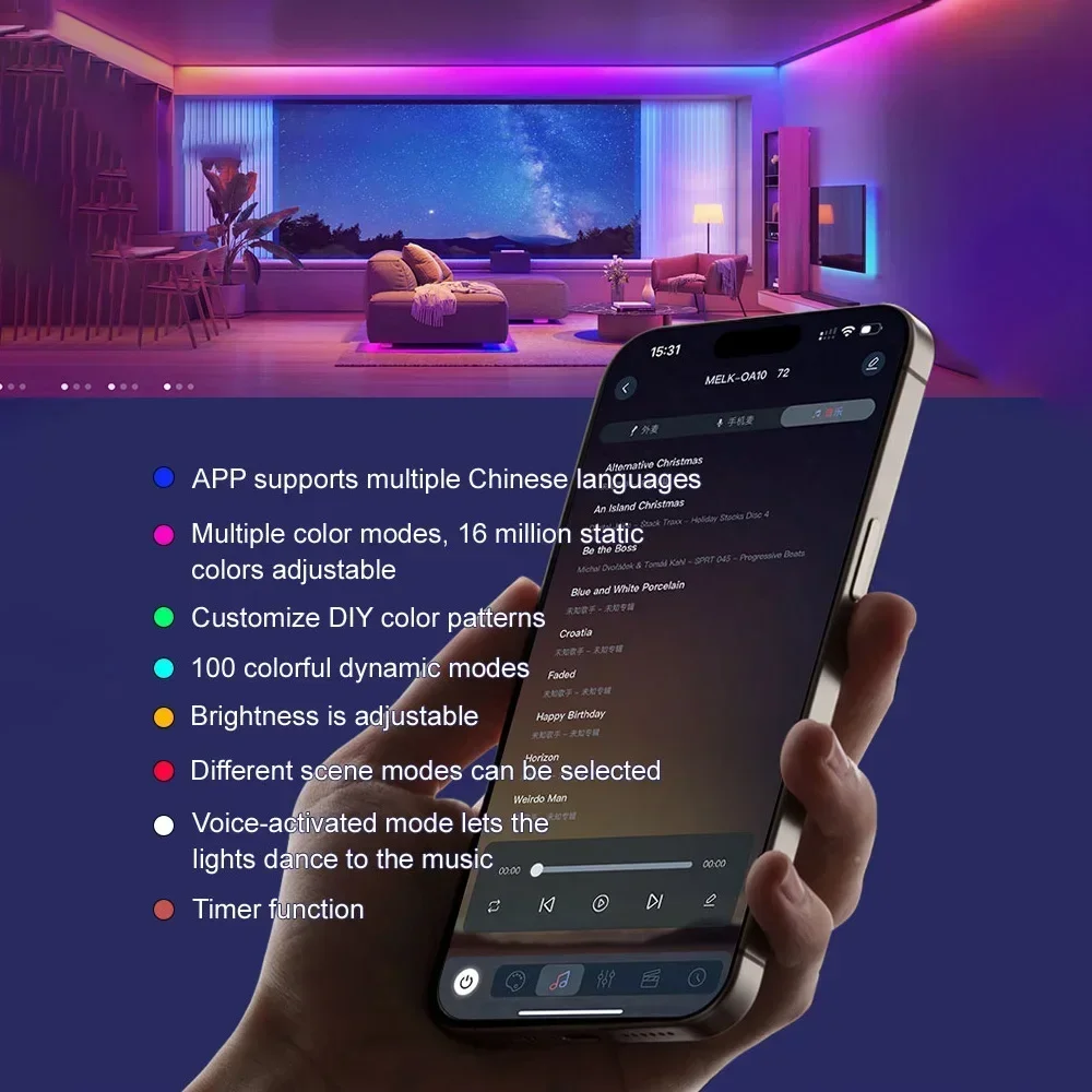 البوب 5 متر RGB التخييم سلسلة أضواء LED ضوء الليل في الهواء الطلق مقاوم للماء الذكية APP التحكم لشحن التخييم ديكور المحيطة Li #5