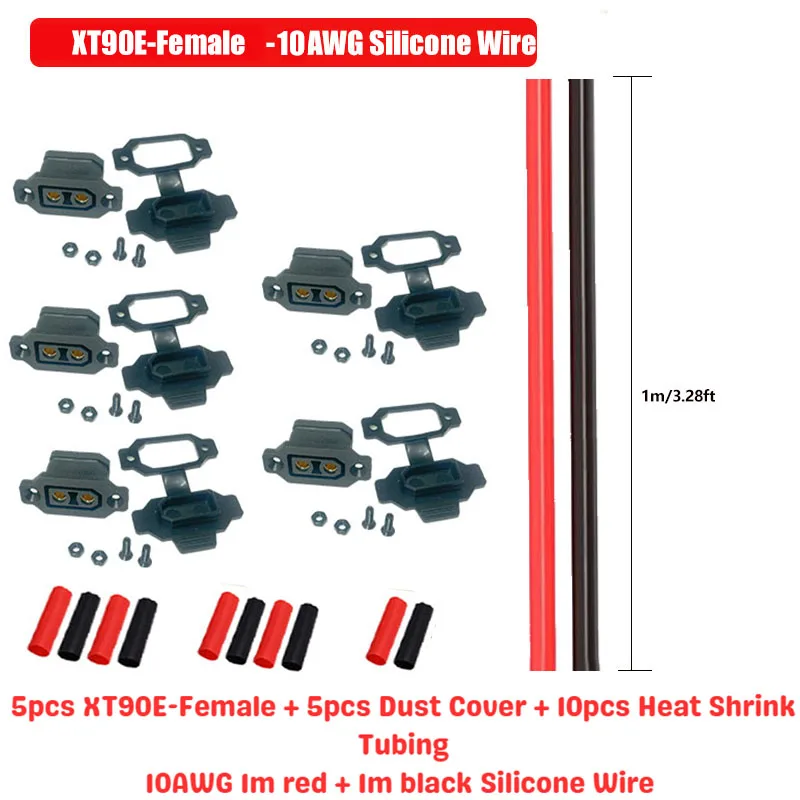 XT30U/XT60 and XT90 Plug Connector Kits, including heat-shrink tubing and a 2m silicone cable, suitable for DIY remote-controlle