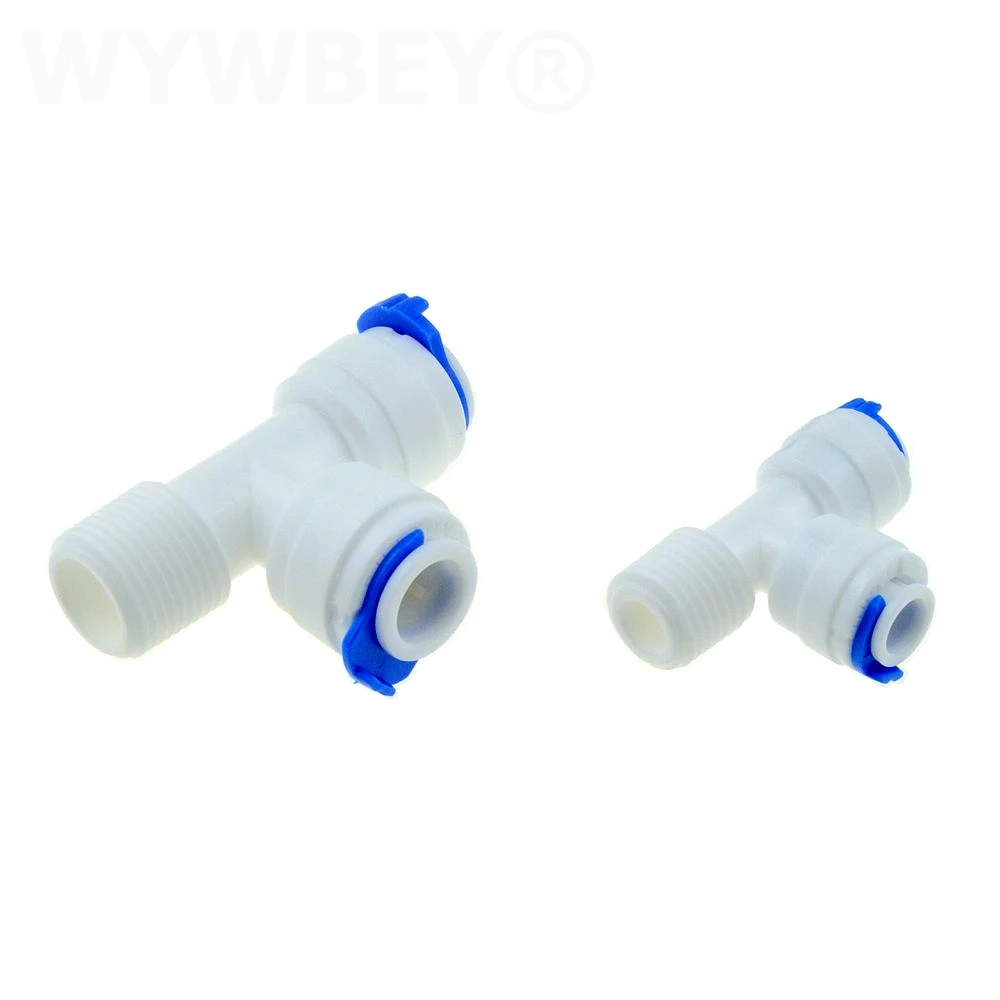 Reverse Osmosis Quick Pipe Fitting T Shape Tee 1/4 3/8 Hose Connect 1/4 3/8 BSP Male RO Water Plastic Coupling Connector Adapter