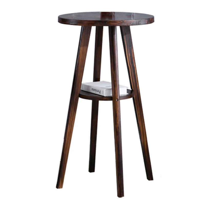 

American retro high-footed tables and chairs Solid wood bar table Simple balcony Home bar table Cafe Leisure round table