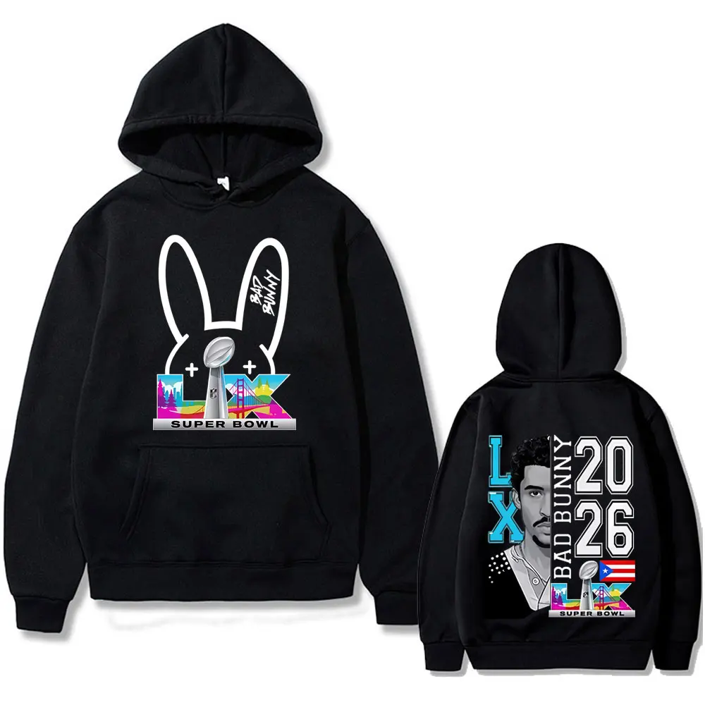 

Rapper Bad Bunny Face Graphic Hoodie Debi Tirar Mas Fotos DTMF World Tour 2026 Sweatshirt Men Women Hip Hop Oversized Streetwear