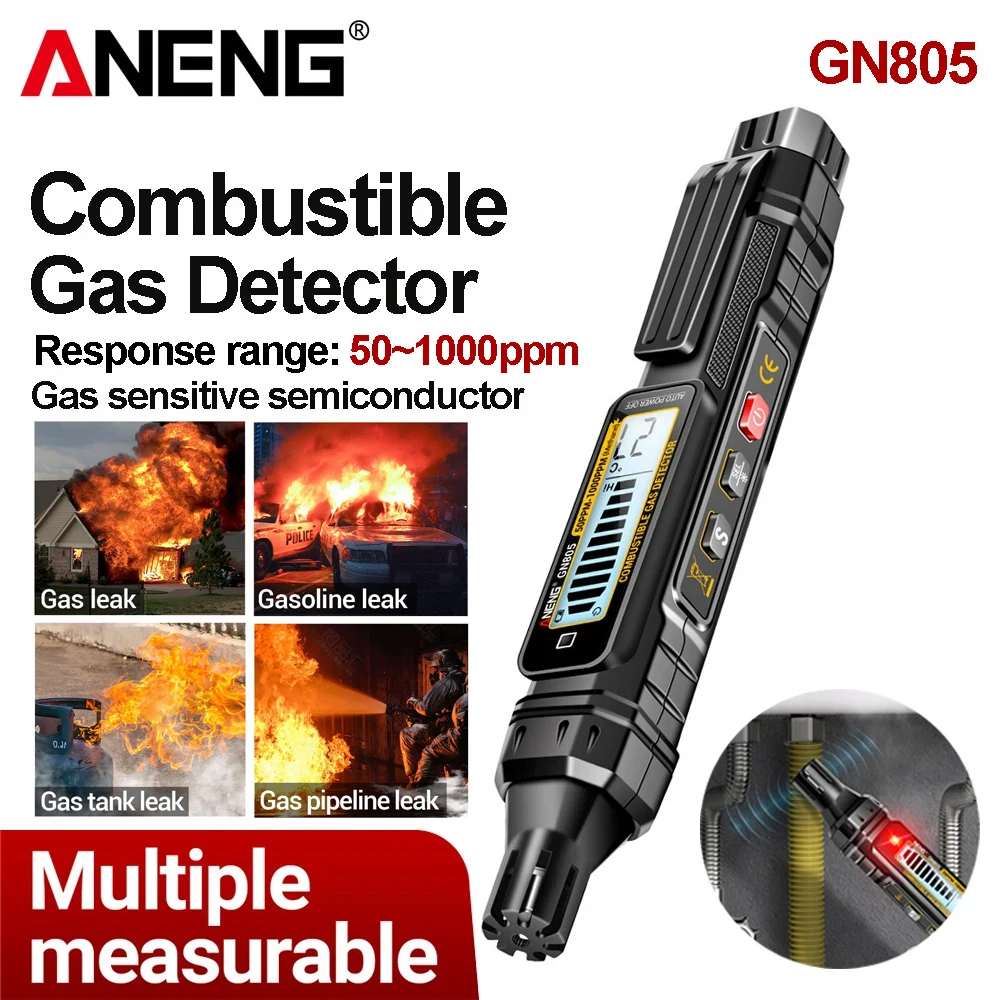 ANENG GN805 Handheld Gas Leak Detector Adjustable Sensitivity Sound & Light Alarm Natural LPG Propane Gas Detector Home Kitchen