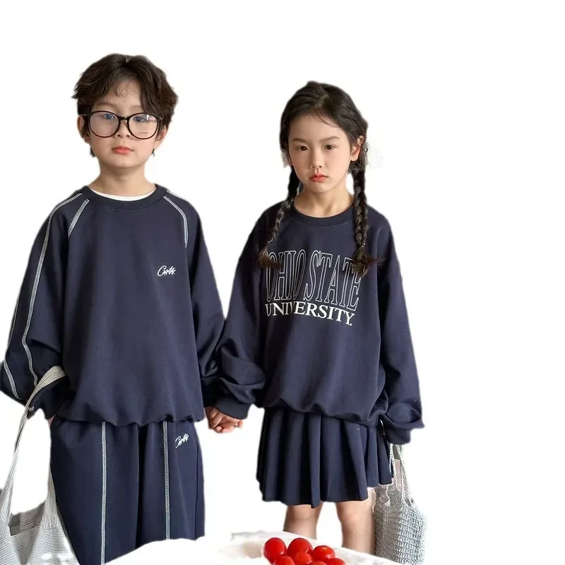 2024 Autumn New Product Korean Edition Children's Siblings Letter Set boy's and girl's Hoodie Two Piece Set