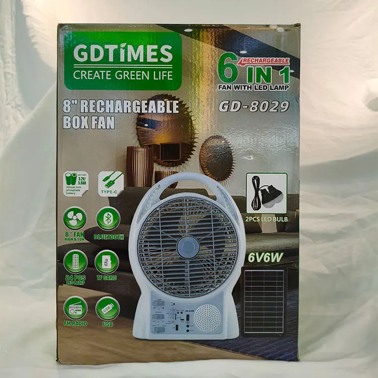 

5800mAH Solar Table Fan with Solar Panel 12 Iinches Two Speeds AC DC Desk Fan with Speaker FM Radio Two Bubles