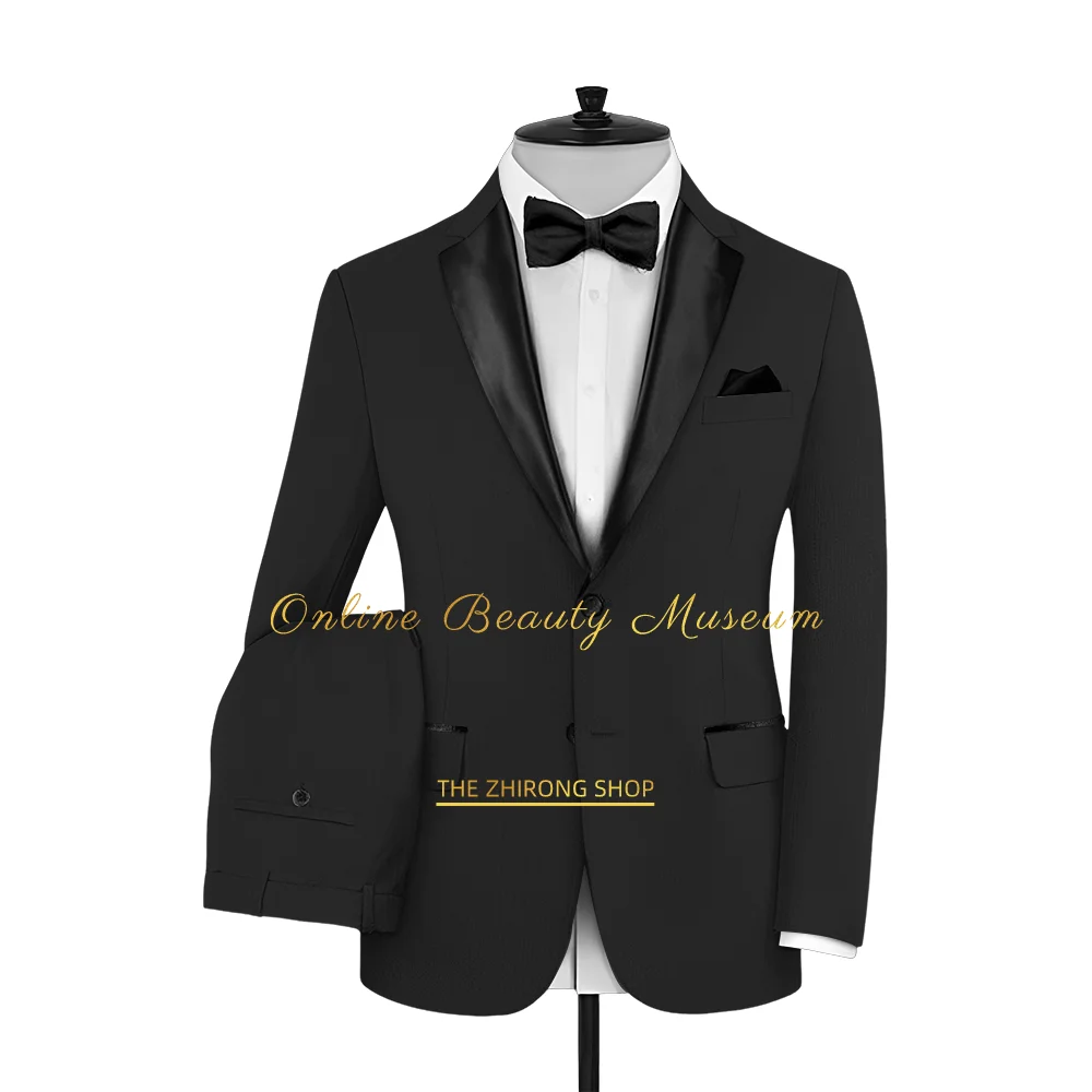 Schwarzer 2-teiliger Herrenanzug mit Reverskragen, maßgeschneiderter Hochzeitsanzug – formeller modischer Anzug – Abschlussball-Outfit – Freizeitanzug für den Urlaub