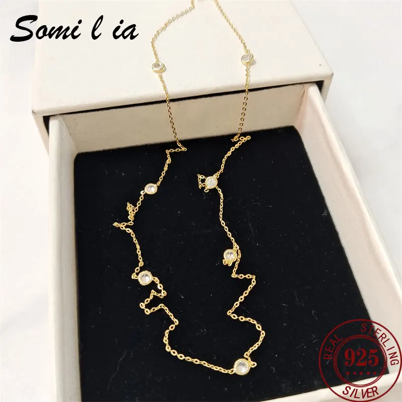 

SOMILIA 100% 925 Sterling Silver Necklace For Women 18K gold Plated Fashion 5A Zircon Necklace Vhoker Real Money Fine Jewelry