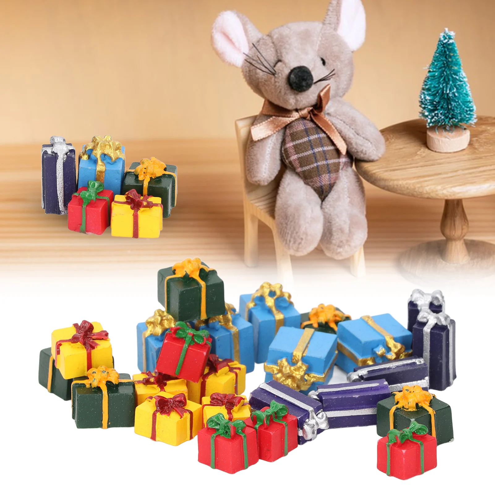 25 قطعة بيت الدمية صناديق هدايا عيد الميلاد الراتنج 5 ألوان التعليمية الصغيرة عيد الميلاد الحلي ل 1:12 دمية الديكور