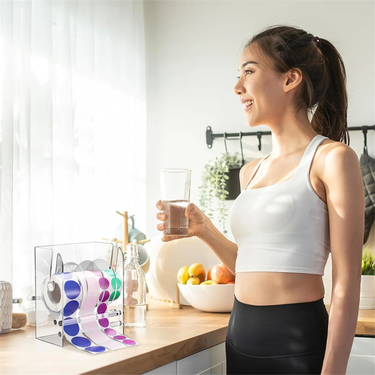 

B13C Регулируемый диспенсер для этикеток, акриловый диспенсер для рулонов наклеек, держатель для рулонов наклеек, прозрачные держатели для этикеток, держатель для наклеек, 4 диска