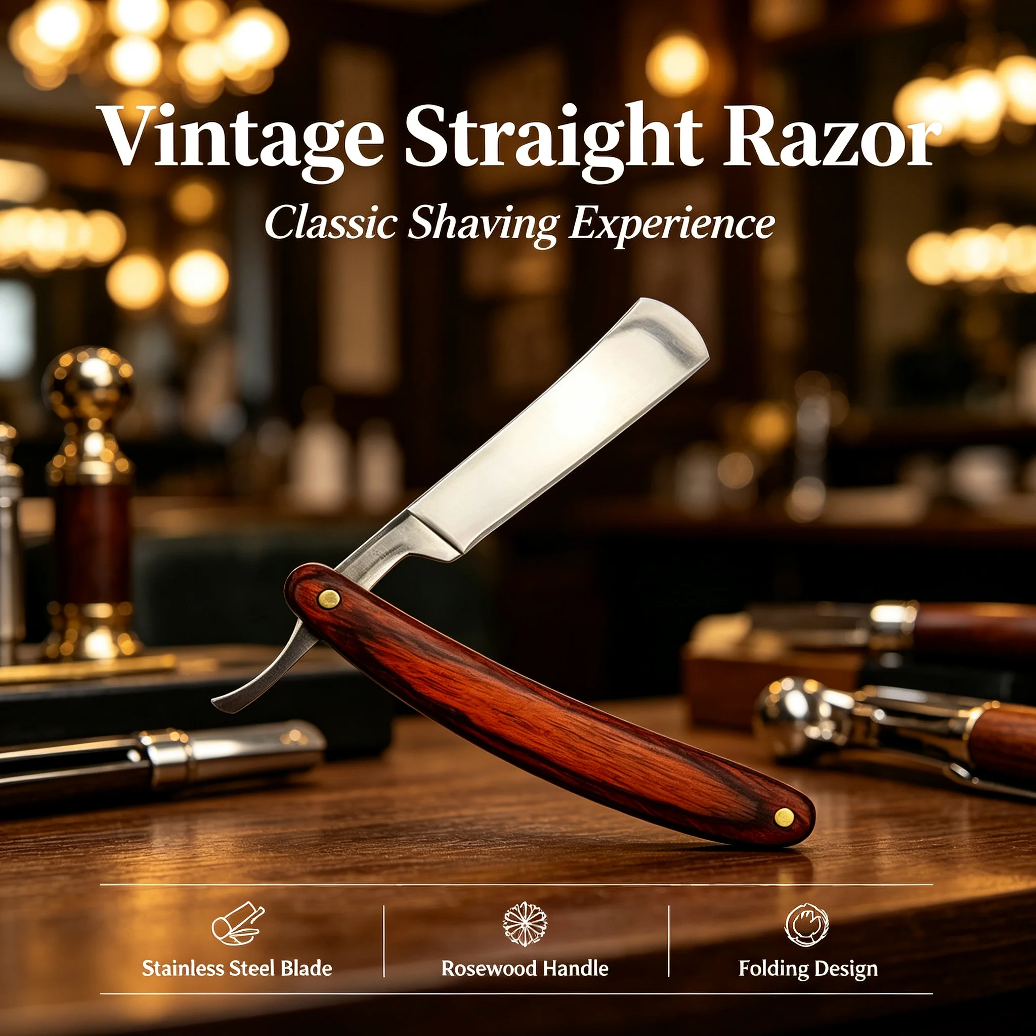 Vintage Collectible Knife - Vintage Wood Handle Straight Edge Stainless