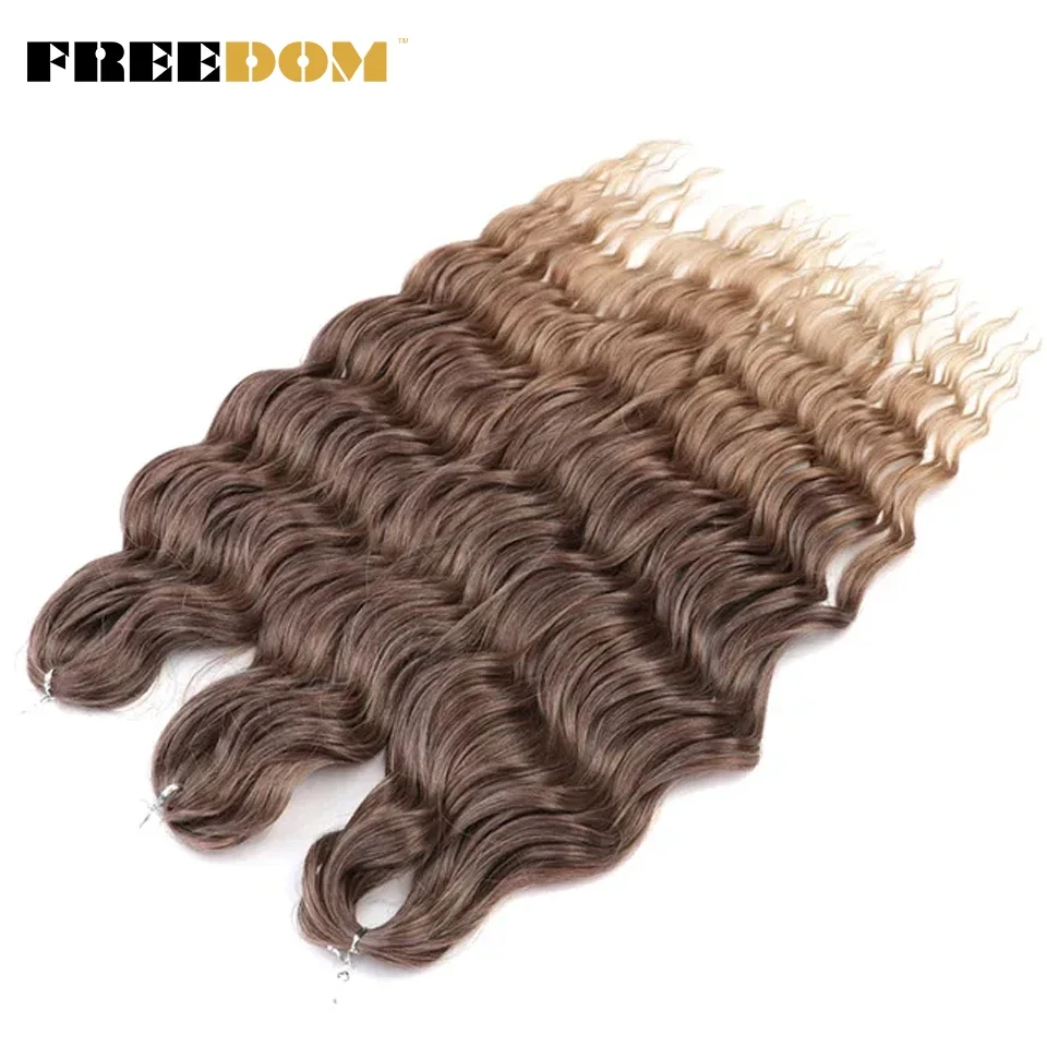 FREEDOM Synthetische Lockige Flechthaarverlängerungen 24 Zoll/60 cm Lang Tief Gewellte Twist-Häkelzöpfe Haar Ombre Braun Regenbogenhaar – Detail 26