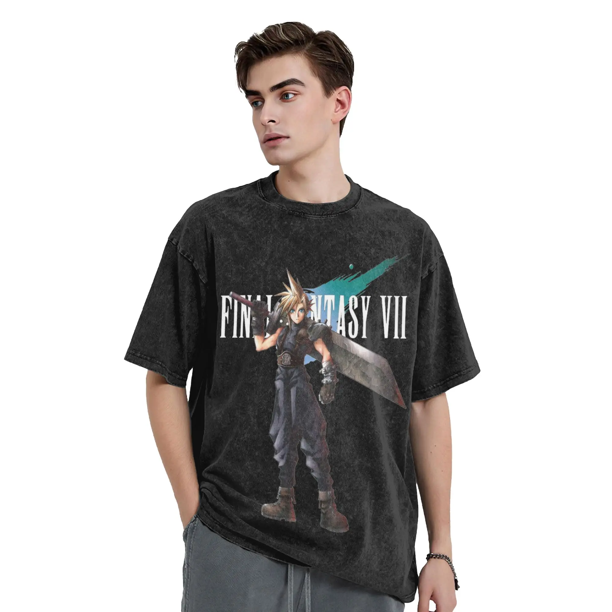 Men Women's Finals Fantasys Character Vintage Washed T Shirts  Pure Cotton Tops Funny Short Sleeve Crew Neck Tee Shirt
