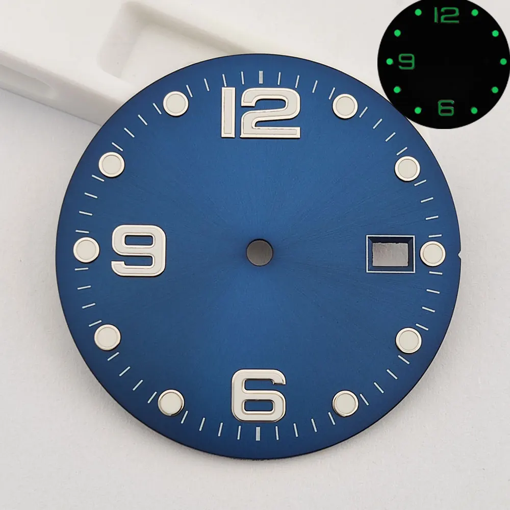 Cadran de montre NH35 32.5mm, cadran bleu/noir/vert c3, veilleuse verte, cadran stérile adapté au mouvement NH35, accessoires de montre