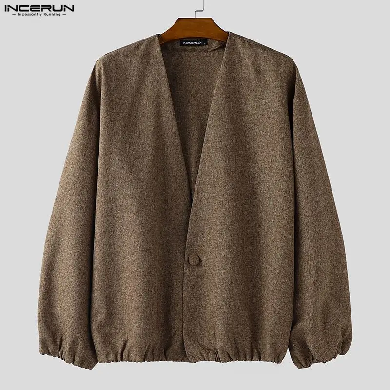 

INCERUN Men Jackets Solid Color Long Sleeve Open Stitch Casual Male Thin Coats Loose Streetwear Fashion Cardigan Outerwear Men